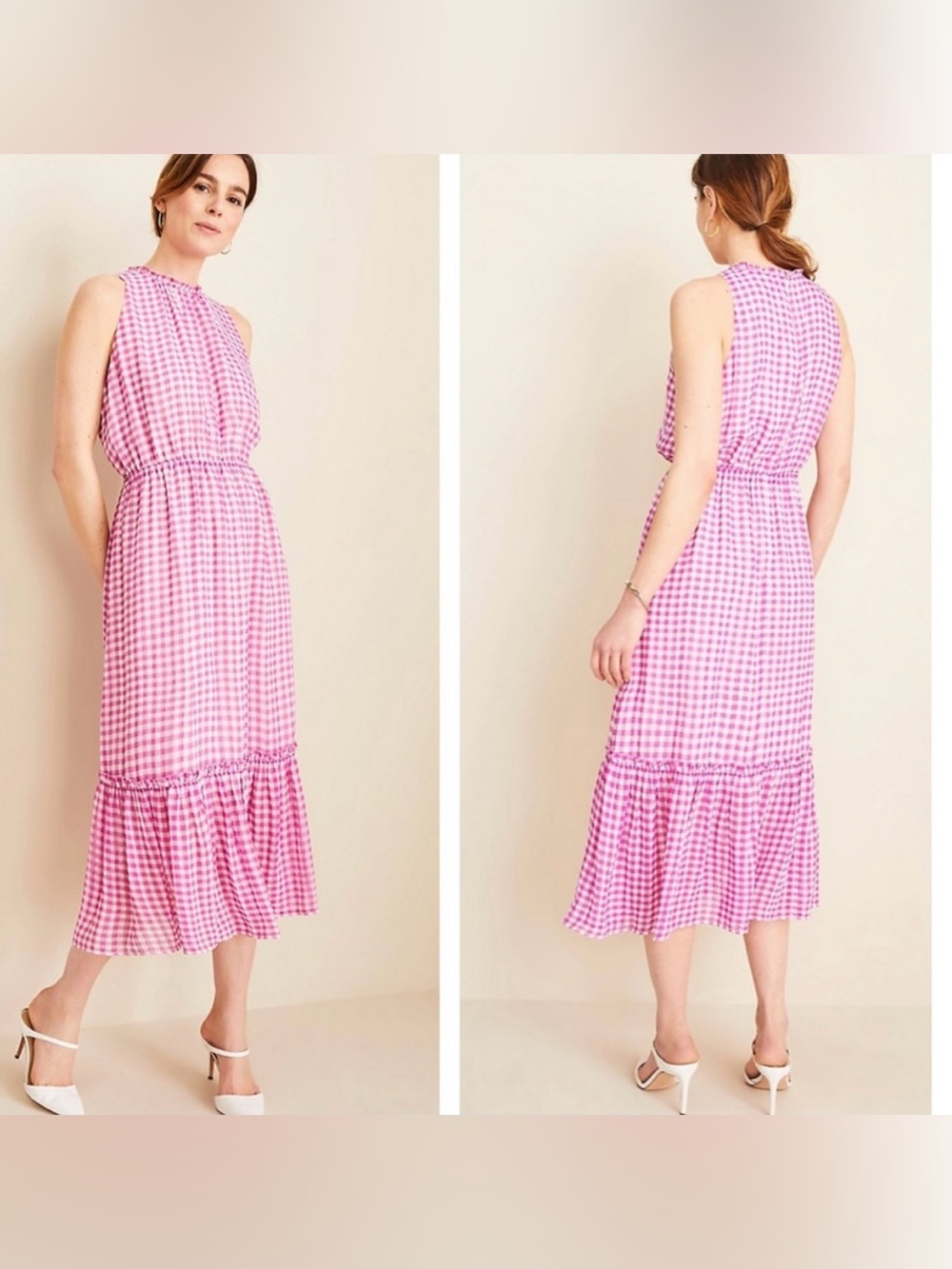 New Ann Taylor Gingham Sleeveless Midi Dress In Bright Verbena Size L